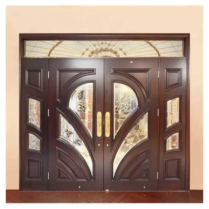 Custom Modern Double Wooden Main Entrance Door Design Exterior Luxury Red Mahogany Solid Wood Front Entry Doors with
