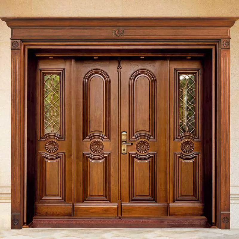 Villa Residential House External Main Entrance Wooden Doors Designs Modern Exterior Solid Teak Wood Double Front Entry Door
