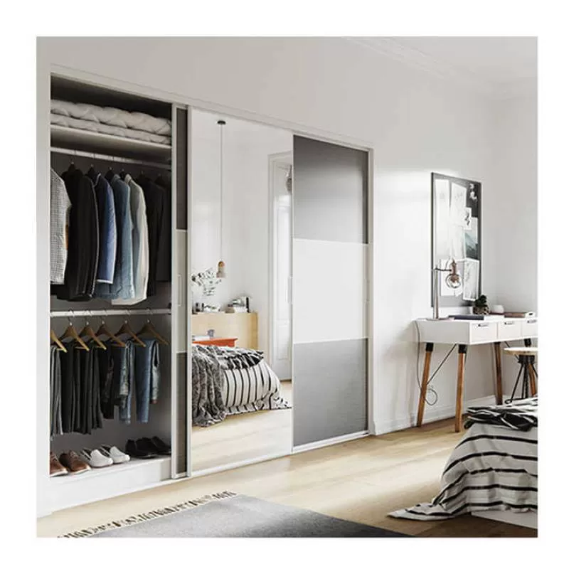 2 Mirror 3 Sliding Door White Teak Wooden Wardrobe Cabinet Closet Bedroom Furniture With Sliding Door