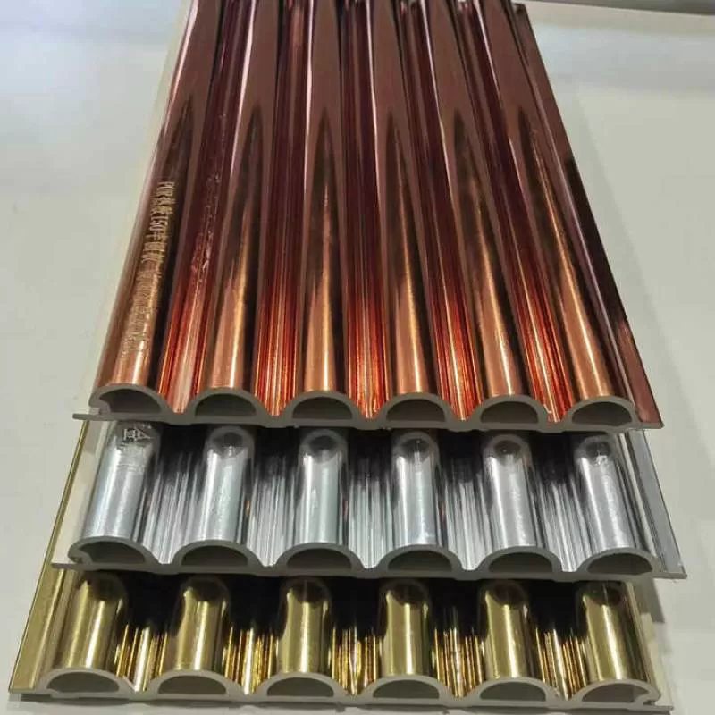 Vanjoin New Texture High-gloss Mirrored Arc  WPC Wallboard Indoor Wall Decor Panels groove PVC Claddings 3D Grilles