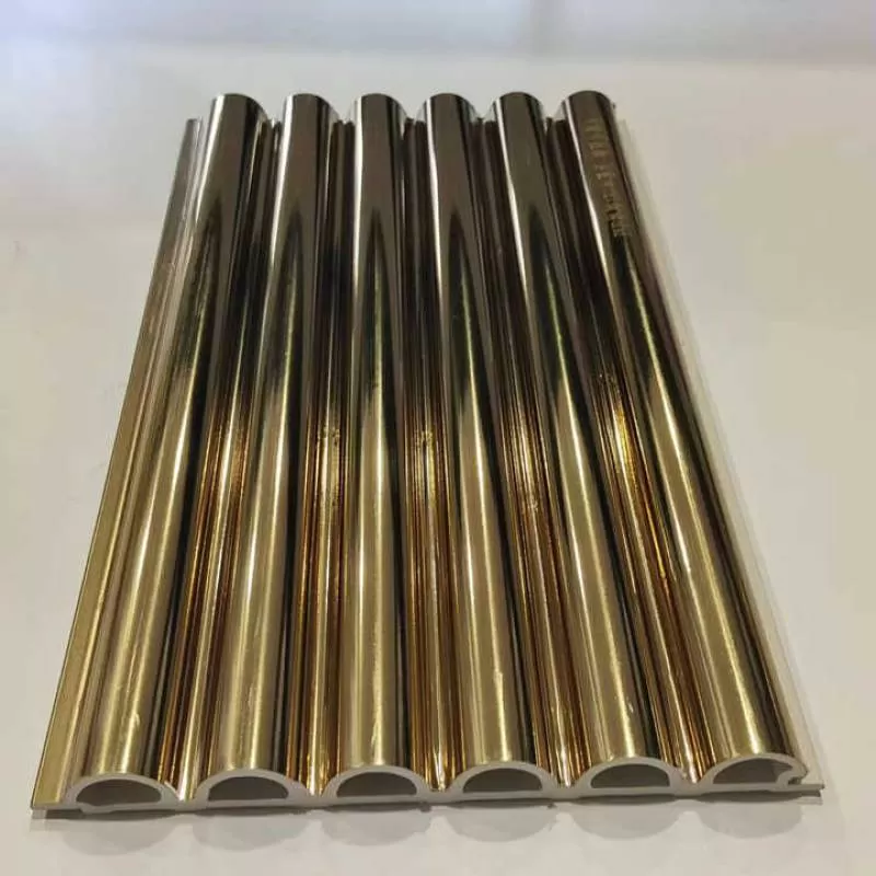 Metallic Mirrored Texture Arc  WPC Wallboard Indoor Wall Decor Panels groove PVC Claddings 3D Grilles