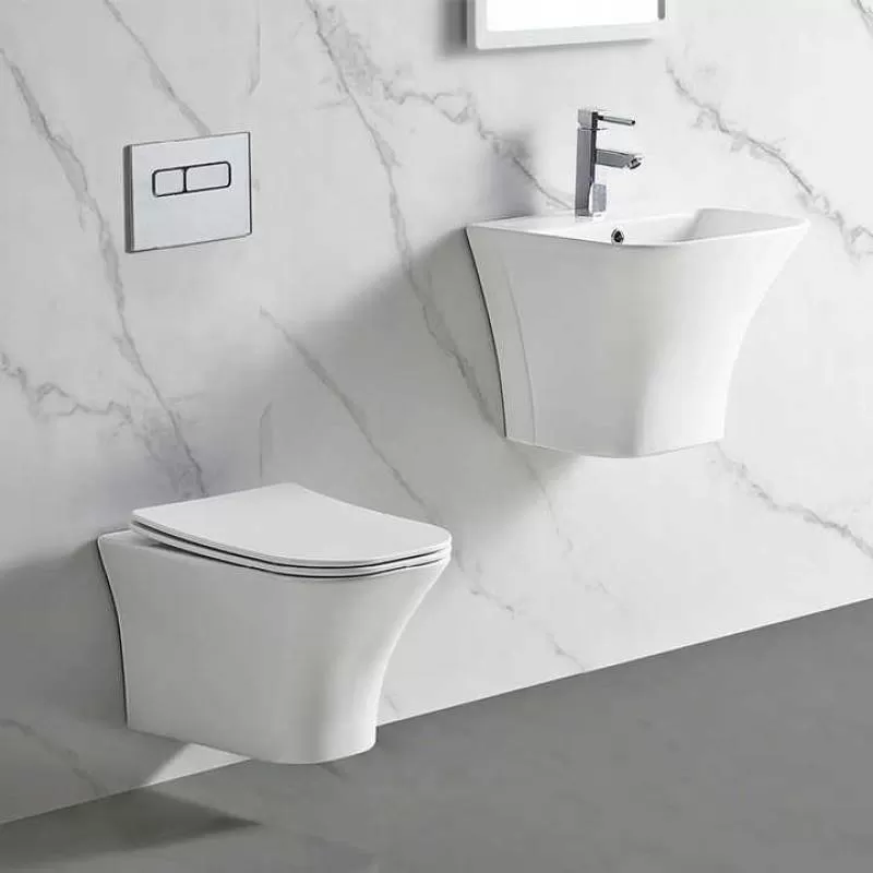 European Standard Modern Wall-hung Rimless Suspendu Wc Wall Mount Row Toilet and Basin Bathroom Ceramic Wall Hung Toilet Set