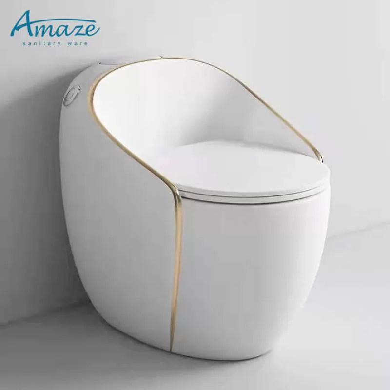 Custom Color Modern Bathroom Dual Flush Egg Shape Siphon Water Closet Ceramic Commode Toilet Bowl Wc with Gold Rim