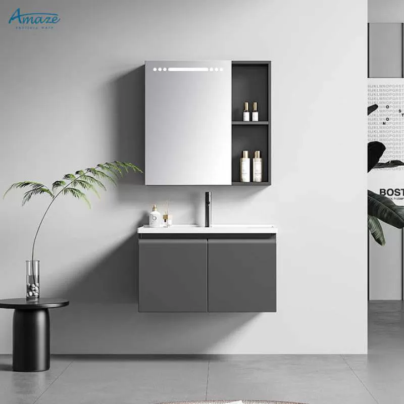 Luxury Ceramic Sanitary Ware Bathroom Vanity Sink Wash Basin Stainless Steel Bathroom Cabinet with Mirror