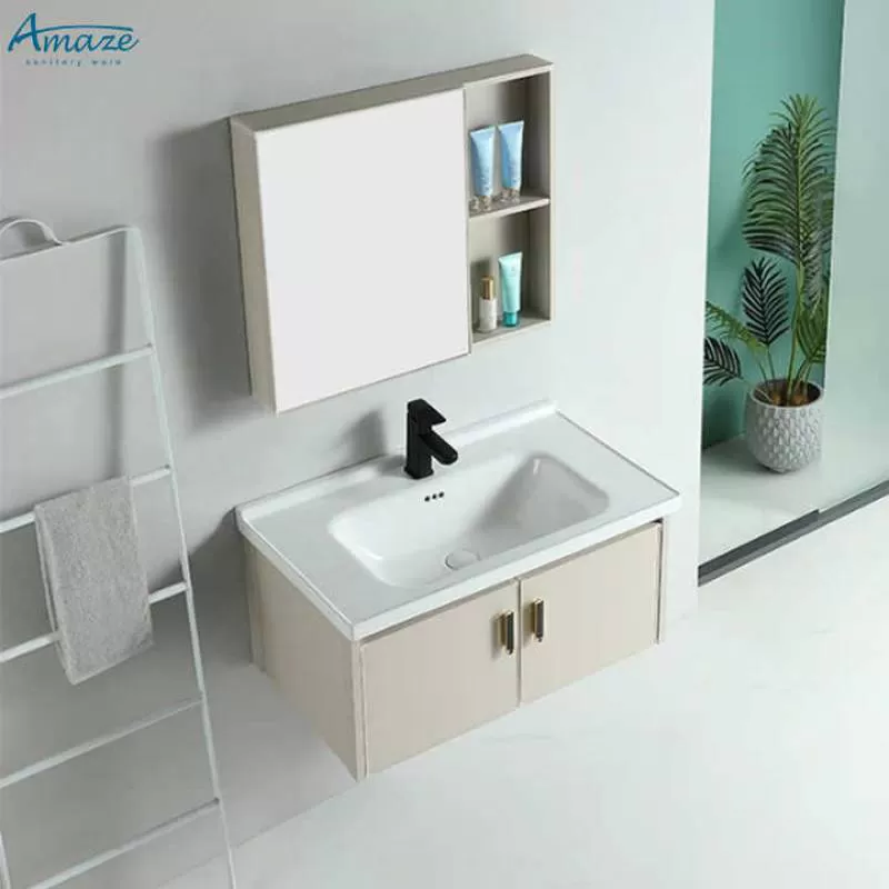 New Design Wholesale Custom Two-door Modern Aluminum Furniture Wall Mounted Bathroom Cabinet Vanity Sink