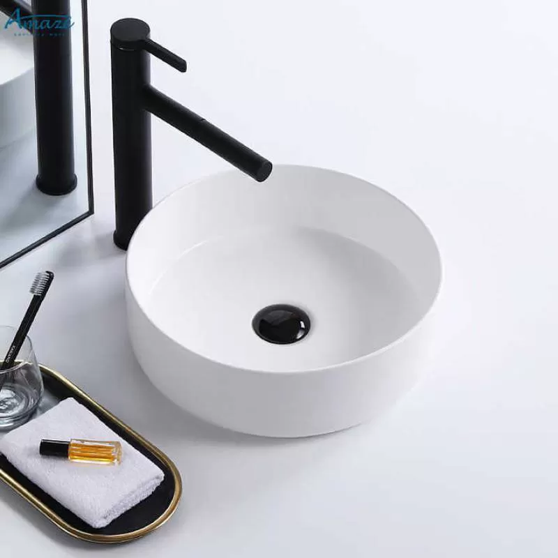 Vanity Luxury Gold and Black Color Hotel Washroom Small Round Art Washbasin Ceramic Table Top Bathroom Sink Hand Wash Basin