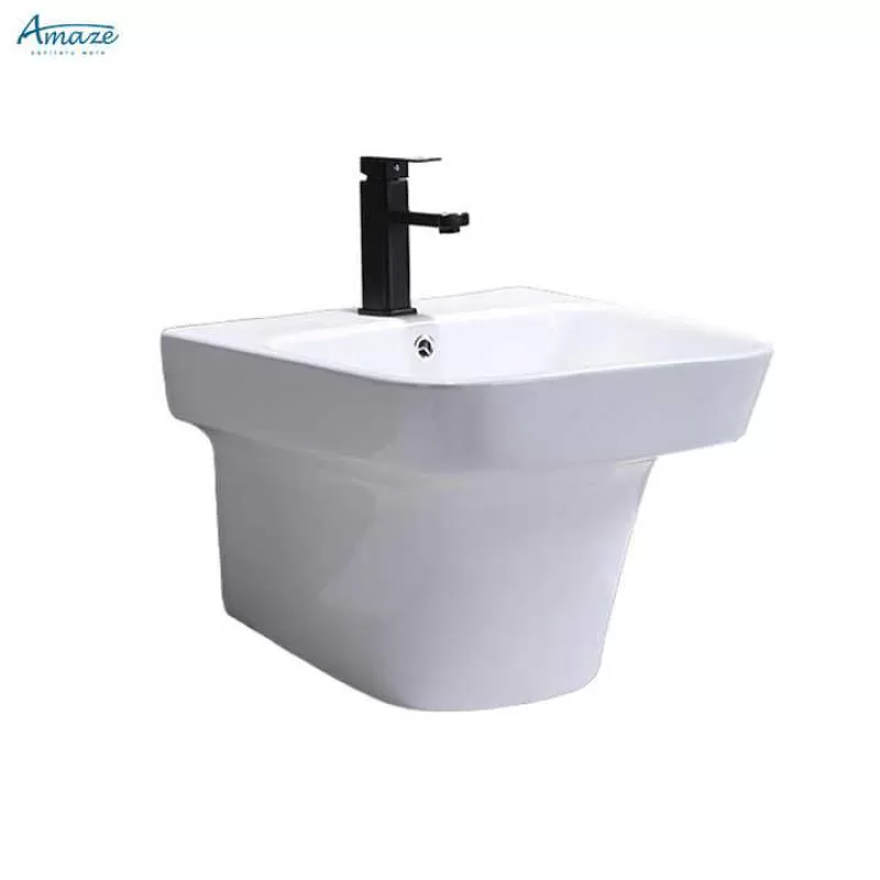 Rectangular China Home White Sanitary Ware Ceramic Wall Hung Face Basin Wall Mounted Wash Hand Basin Bathroom Sink