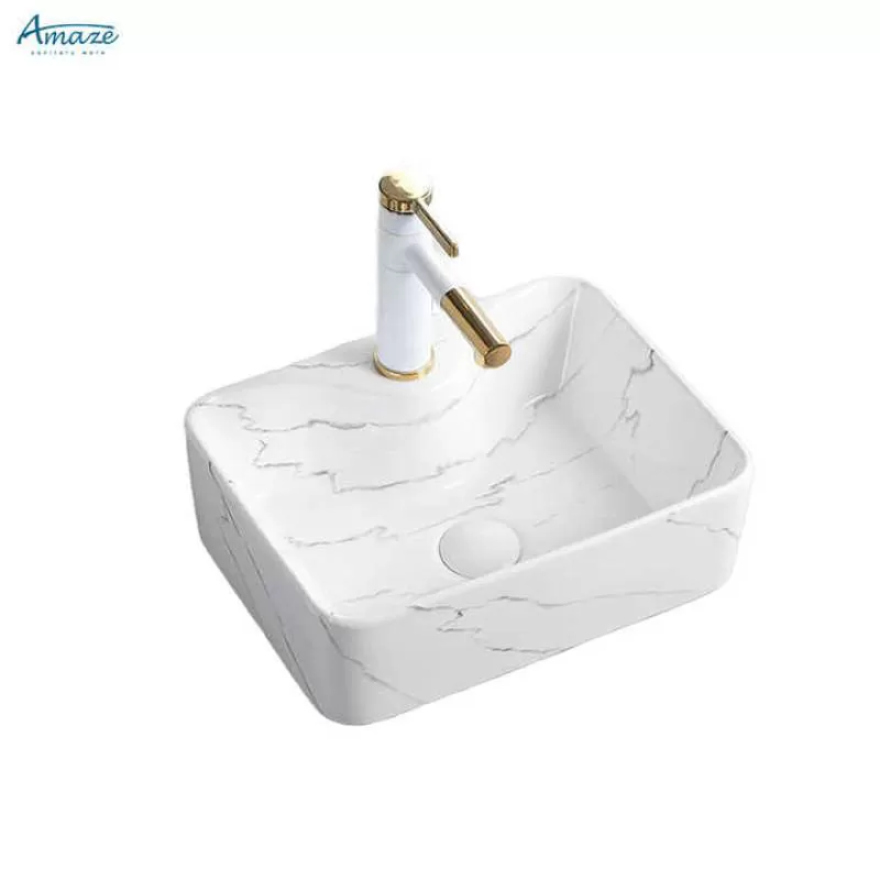Washroom Table Top White Ceramic Bathroom Sanitary Ware Vessel Sink Marble Hand Wash Basin