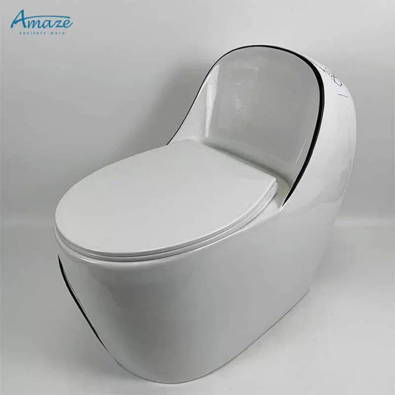 Egg Shape Ceramic Sanitary Ware Luxury Bathroom Wc Color Black Line One Piece Toilet Bowl Water Closet