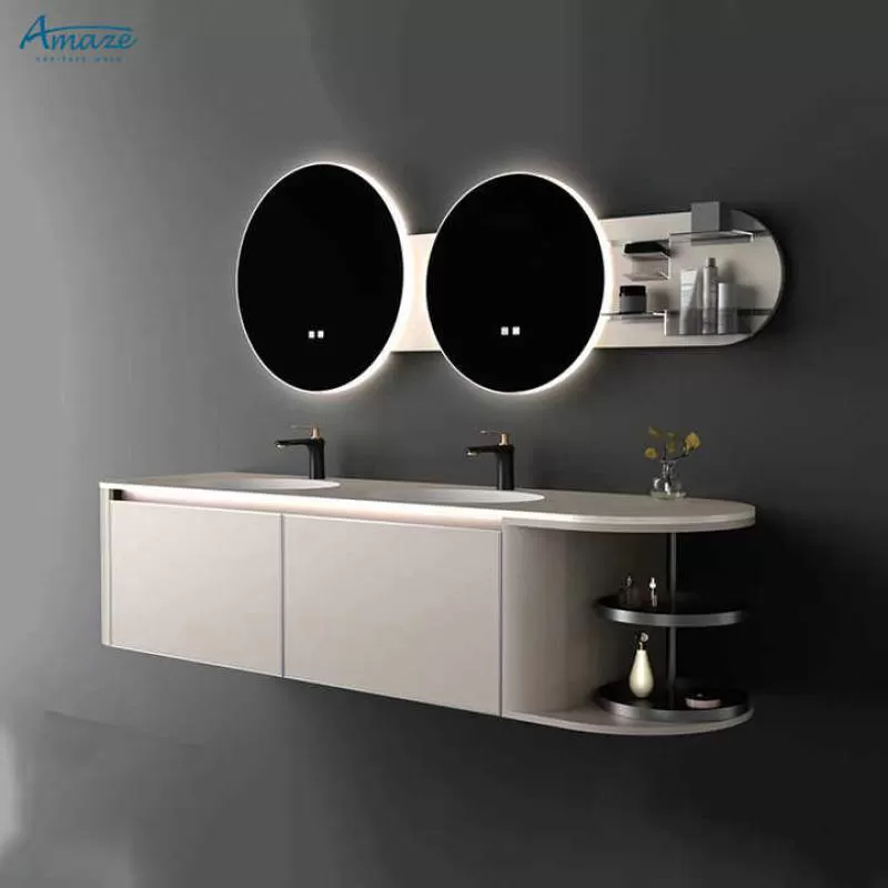 Wall Mounted Modern Hot Sale Customize High Quality Washroom Double Washbasin Vanity Furniture Bathroom Cabinet with Mirror