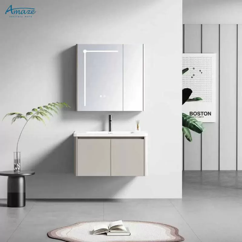 Modern Style Stainless Steel Wall-mounted Vanity Wash Basin Bathroom Cabinet with Mirror