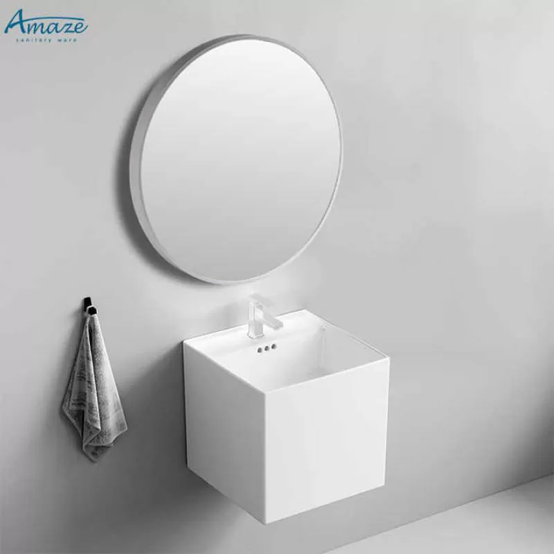 High Quality Sanitary Ware Modern Bathroom Ceramic White Color Wall Mount Basin Art Hand Washbasin Sink Wall Hung Basin