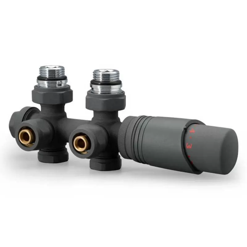 IVANCI Multiblock Anthracite Thermostatic Radiator Valve Middle Connection H Valve Underfloor Heating System Brass
