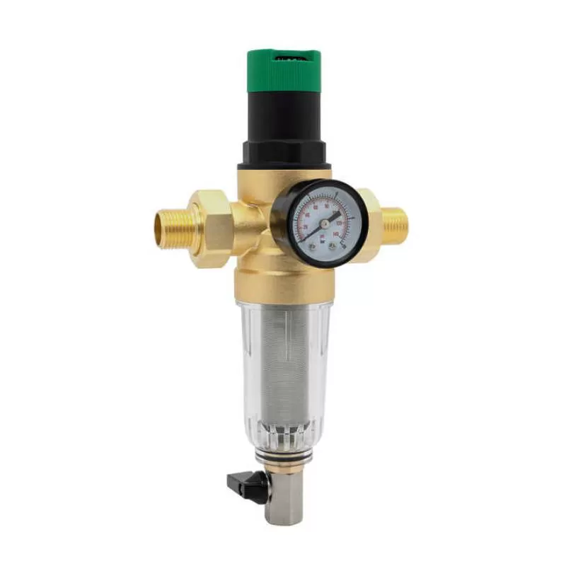 IVANCI 1/2 Inch 15/21 Brass Pressure Reducer, Reusable Water Pressure Regulator with Auto Backwash Filter and Pressure Gauge
