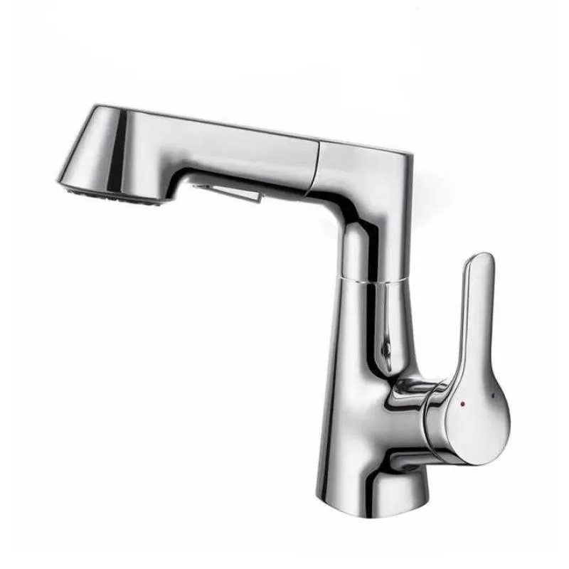 Lifting Bathroom Sink Faucet Rotating Spout Tap with Pull Out Sprayer Hot and Cold Universal Basin Mixer Tap