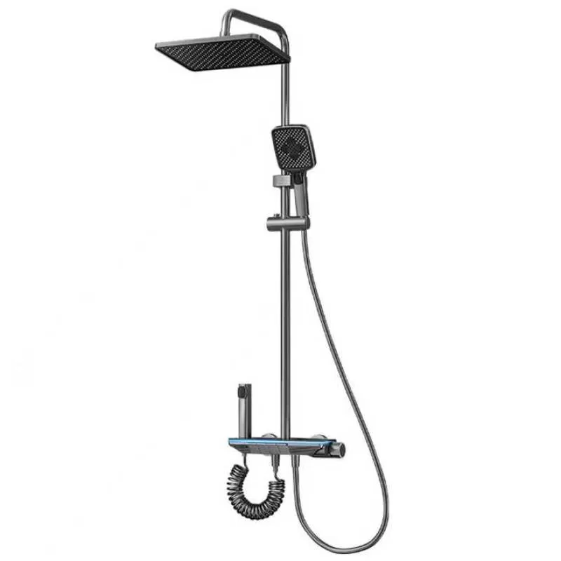 Gun Grey Shower System with LED Wall Mount Shower Set Piano Key Thermostatic Shower Head Set