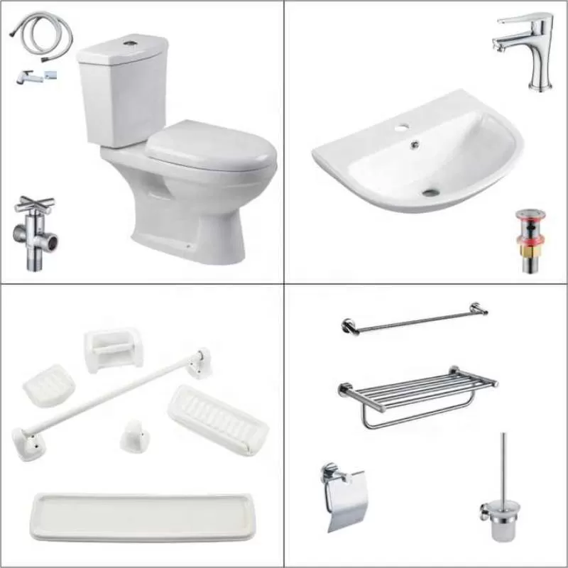 Bestselling European-Style Hotel Two-piece Toilet and Washbasin Set Apartment Bathroom Accessories Flush Toilet Basin Shelf Set