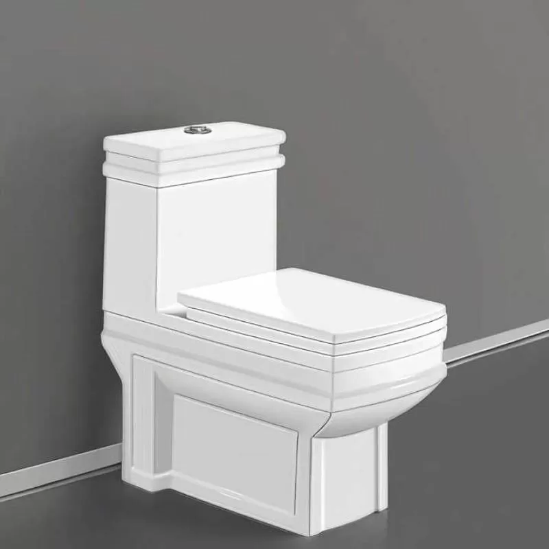Modern European Retro Style Ceramic Large Flush Toilet Hotel Washroom Floor Mounted One-Piece Square Toilet