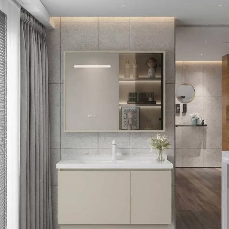 Villa Outdoor Terrace Bathroom Basin Mirror Cabinet Hotel Suite Single Sink Wall Mounted Mirror Cabinet