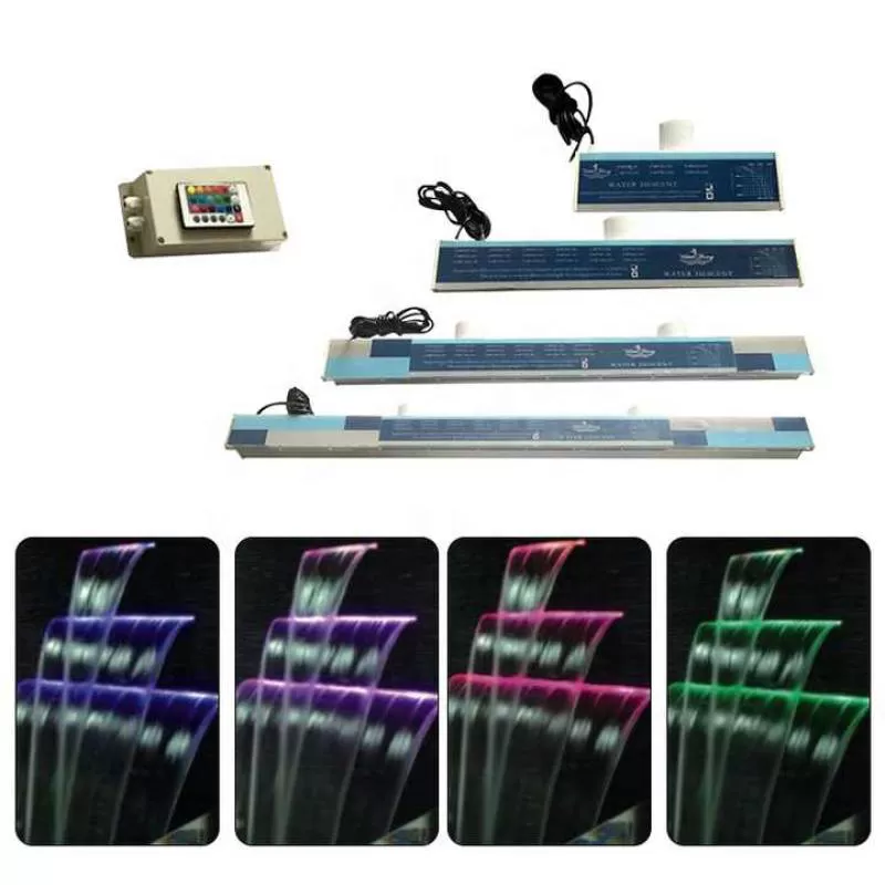 RGB Light Rectangular Pool Water Waterfall Stainless Steel Swimming Pool Cascade Water Blade Led Acrylic Waterfall