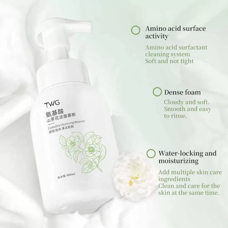 TWG 600ml Face Foam Large Volume Amino Acid Face Wash Camellia Cleansing Mousse Amino Acid Camellia Foam Face Cleanser
