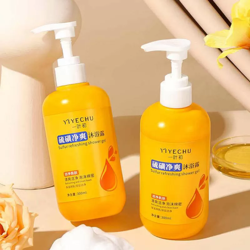 Yiyechu Nourishing Body Wash Liquid Soap Sulphur Anti Mite Refreshing Body Cleanser Deep-cleansing Anti Mite Shower Gel