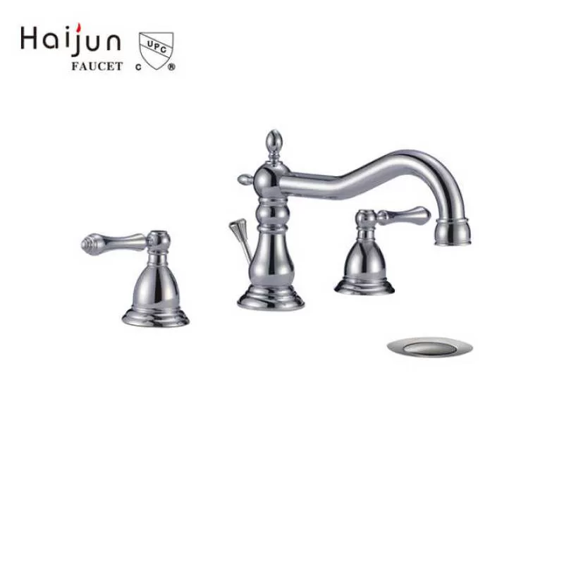 Haijun 8 Inch 2 Handles 3 Holes Deck Mount Chrome Widespread Bathroom Faucet with Stainless Steel Modern Contemporary Ceramic
