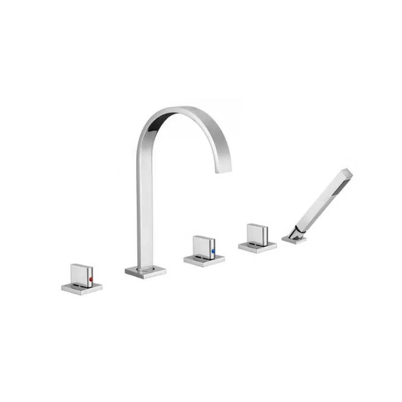 Bathtub Faucet Deck Mount 3 Handles Roman Tub Faucet Set With Hand Sprayer Bathroom Bathtub 5 Hole Tub Filler Faucet