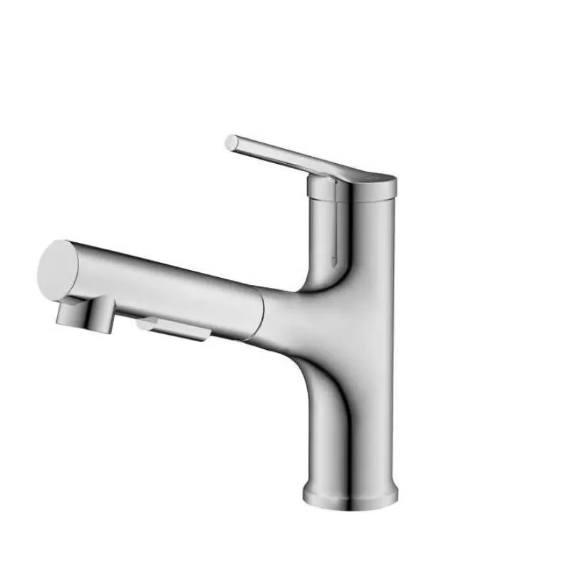 Modern Single Handle Deck Mounted Chrome Brass Body Bathroom Faucet with Pull Out Sprayer