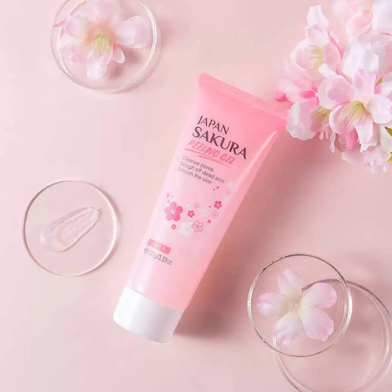 Wholesale OEM Whitening Sakura Deep Cleaning Exfoliating Scrub 100g Face Skin Peeling Gel Facial Exfoliator Gel