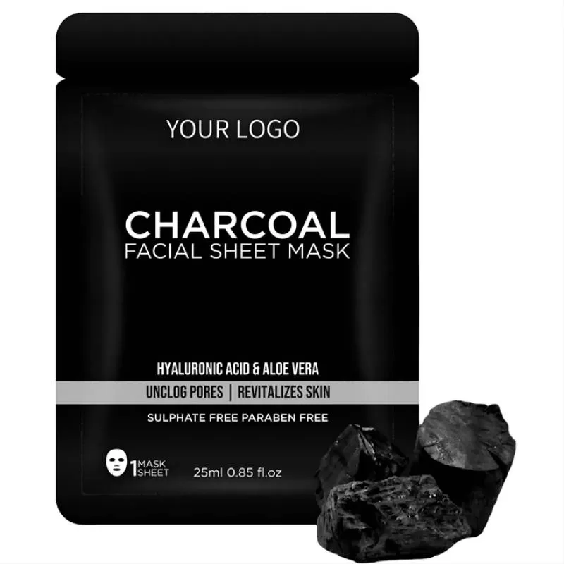 Custom Logo Bamboo Charcoal Vitamin B3 Hydrating Moisturizing Repair Black Face Sheet Mask for Men Facial Care