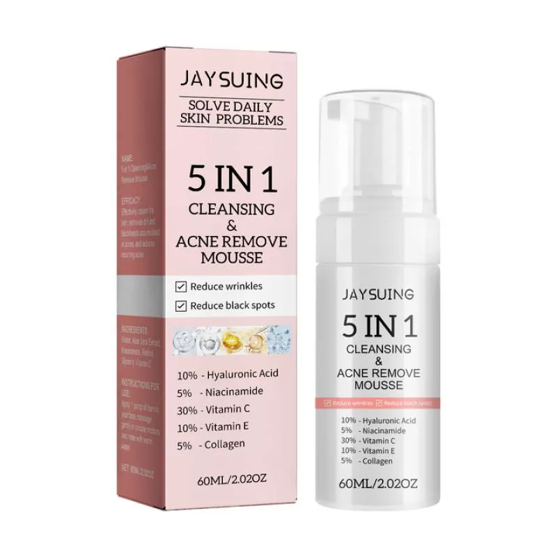Private Label Organic Deep Cleansing Foaming Mousse Bha Salicylic Acid Acne Clear 5 in 1 Face Wash Facial Cleanser
