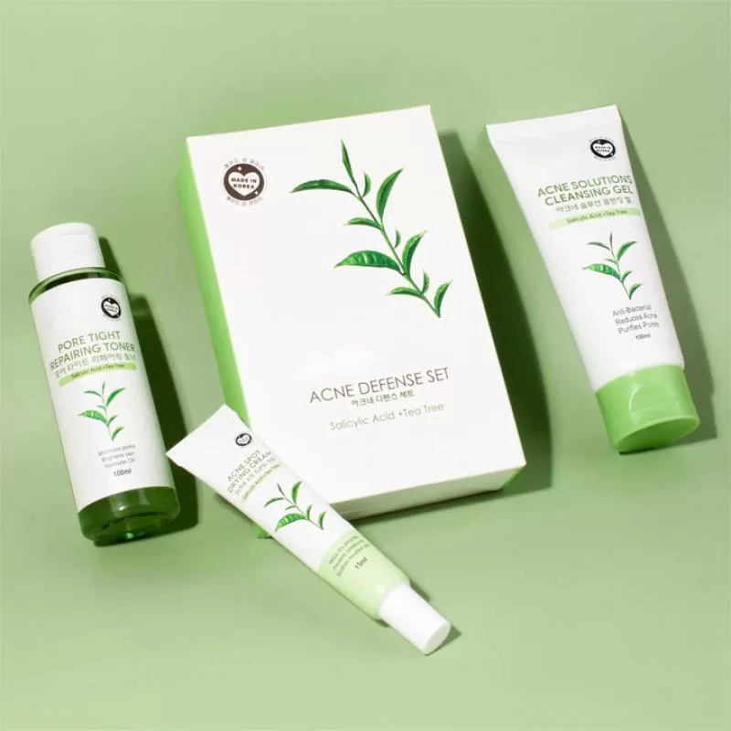 Private Label Salicylic Acid BHA Tea Tree Oil Control Cleanser Toner Acne Cream Scar Removal Anti Acne SkinCare Set