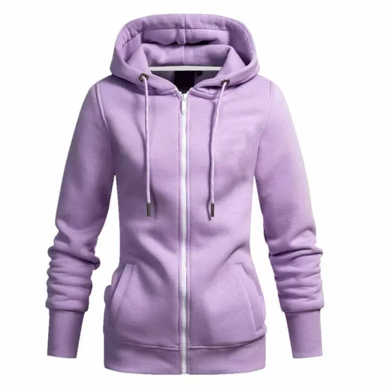 Zipper Style Fashion Wear Women Autumn Winter Solid Color Fleece Hip Hop Hoodies New Arrival Long Sleeve Loose Zipper Hoodies
