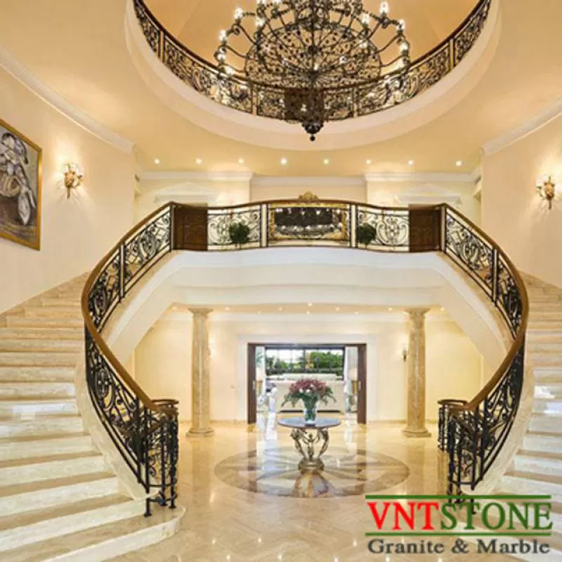 Cầu thang ốp đá marble Crema Nova
