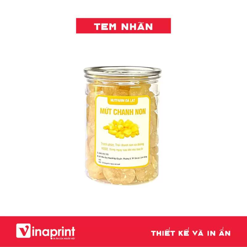 Mẫu tem nhãn trên hộp mứt chanh non