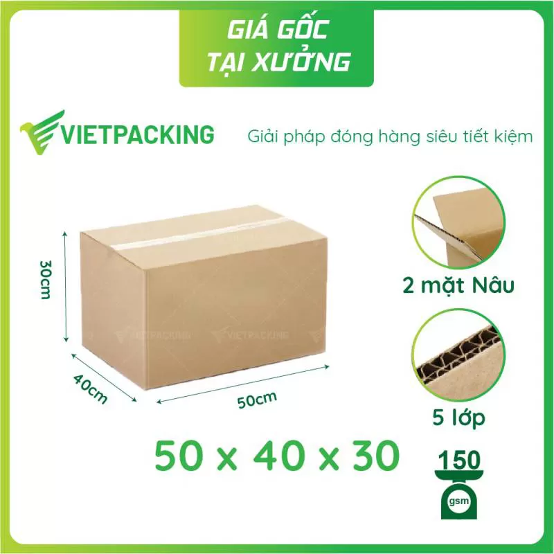 Thùng carton 50x40x30 loại 5 lớp có bán lẻ, số lượng ít