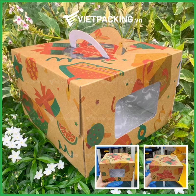 Hộp bánh kem giấy kraft size 25x25x17