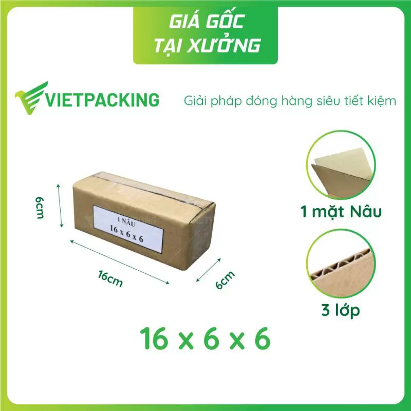 Hộp carton 16x6x6 1 NÂU