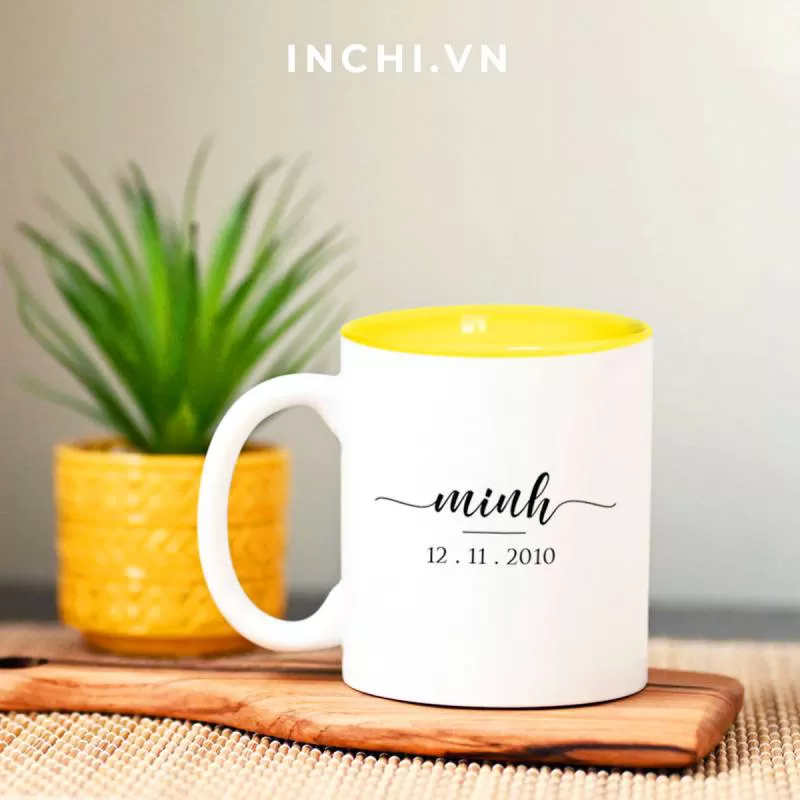 Cốc trắng lòng màu In tên và ngày tháng đẹp giá tốt - Inchi.vn 
