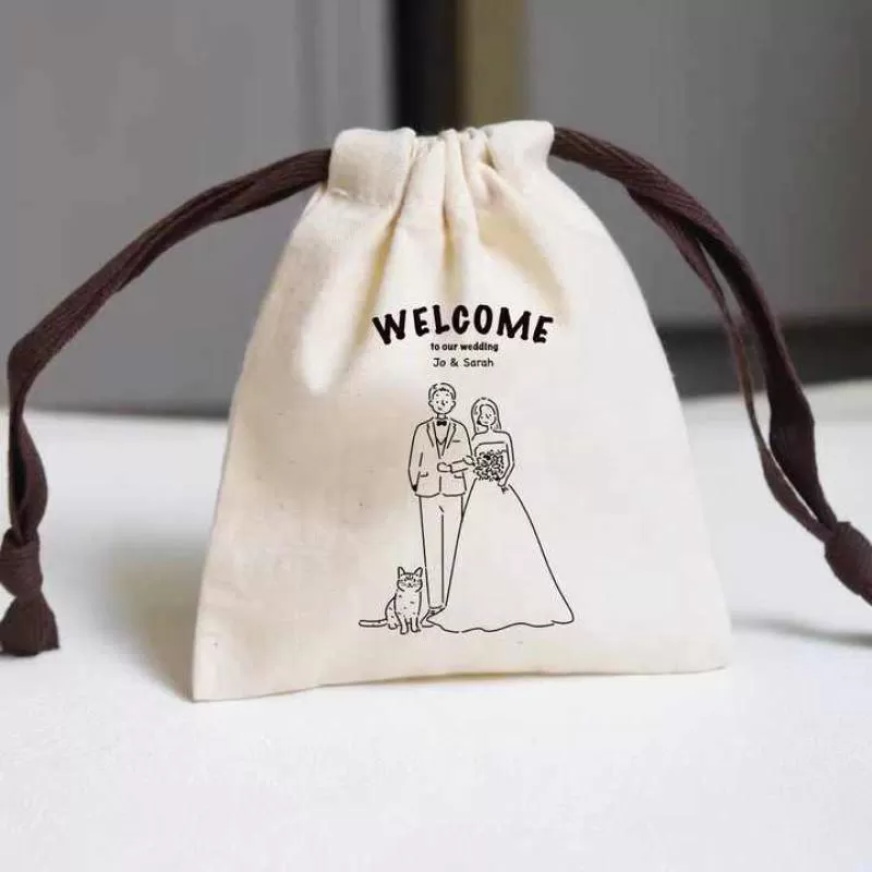 Custom Logo Natural Cotton Canvas Drawstring Pouches Dust Bags for Jewelry Gifts and Crafts Wedding-Textile Packaging