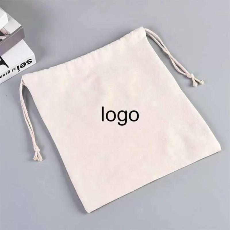 Custom Logo Printed Natural Cotton Canvas Drawstring Bags Double String Gift Pouch for Shoes and Dust Cover for Candles Crafts