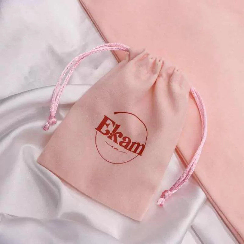 Personalized Pink Velvet Drawstring Shoe Bag with Logo Printing Suede Material for Candle Jewelry Craft Gifts