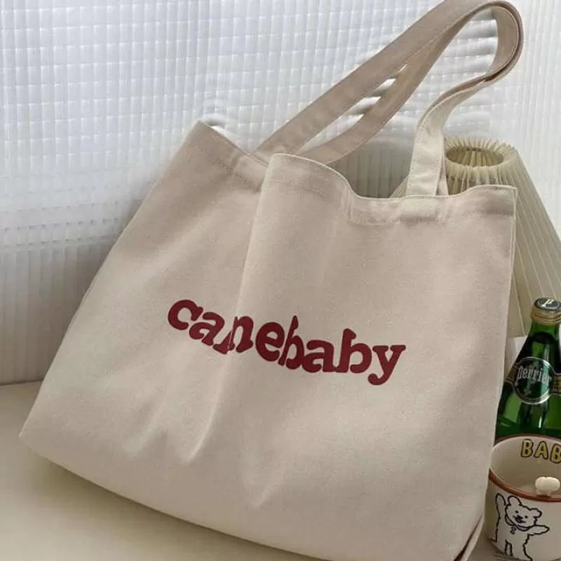 Large Reusable Cotton Canvas Tote Bag Custom Printed Logo Colorful Cartoon Pattern Shopping Bag