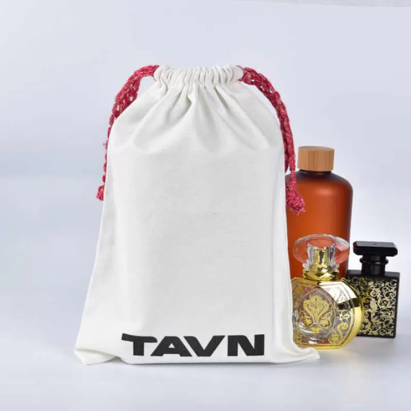 Custom Eco-Friendly Organic Cotton Gift Drawstring Small Dust Bag Pouch with Logo for Lipstick