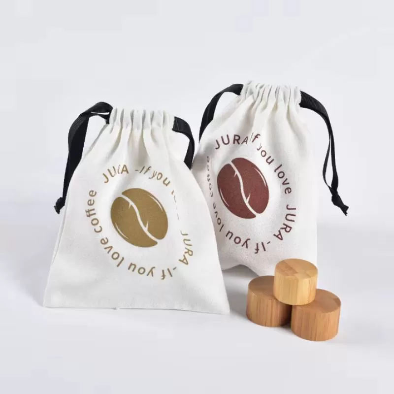Luxury Small White Recyclable Cotton Drawstring Bag with Custom Logo for Jewelry and Gifts Watch