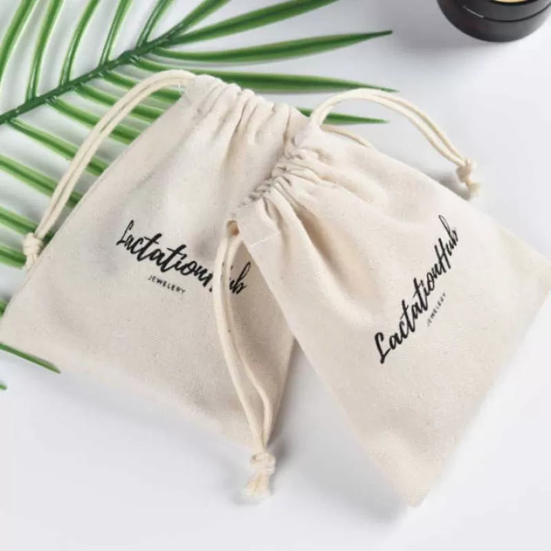 Wholesale Double String Cotton Drawstring Bag Cotton Fabric Custom logo Drawstring Pouch Packaging Bags