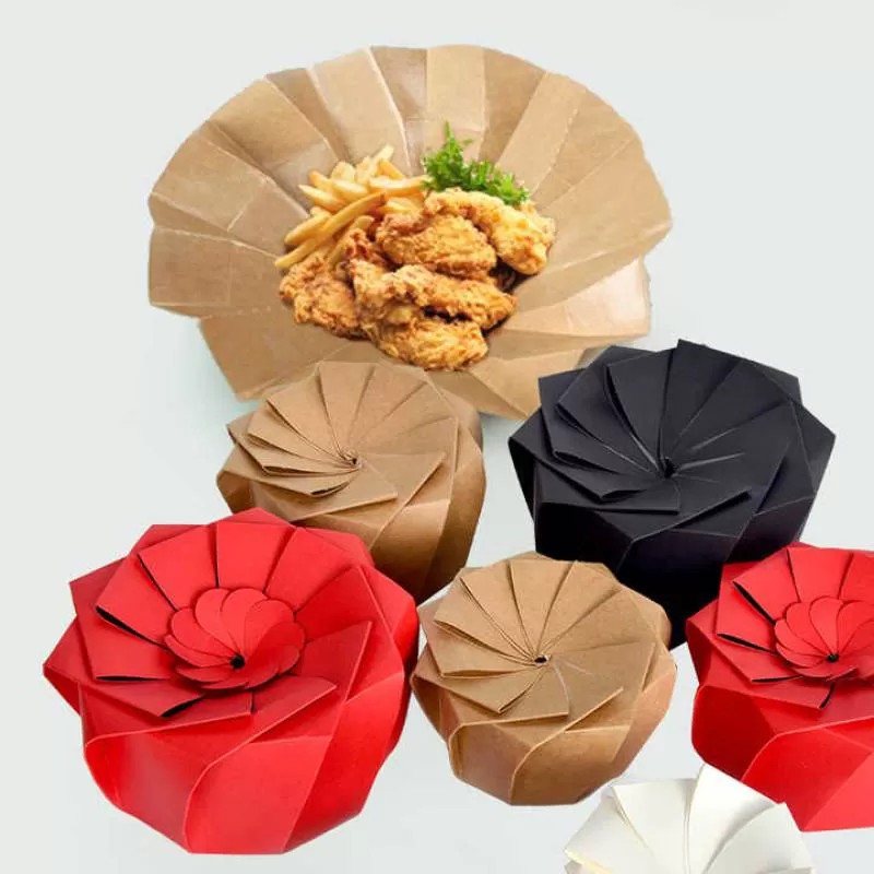 Disposable Top Grade Container Packaging Brown Fast Food Take Away Takeaway Cyclone Lotus Kraft Paper Food Lunch Box