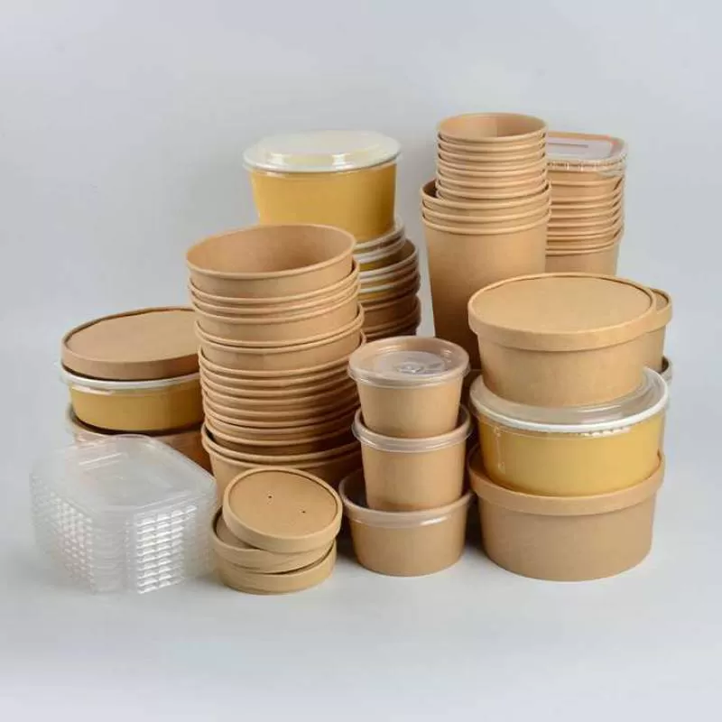 SenAng05 Customized Design Containers Wholesale Eco-friendly Soup Salad Cups With Lid Food Disposable Kraft Paper Bowls