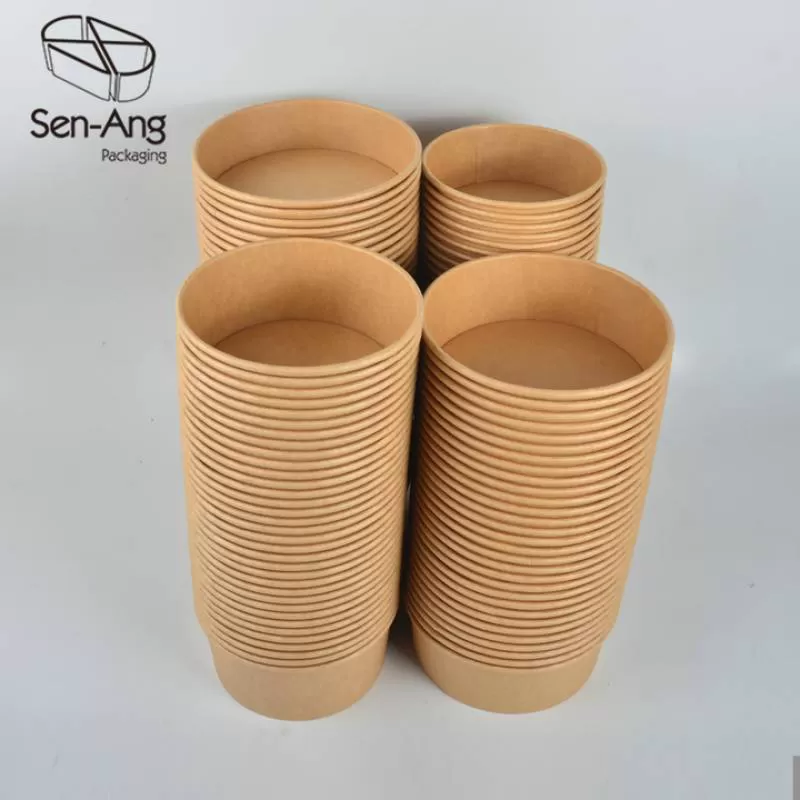 SenAng07 Factory Price Mixing Salad Set Plastic Round Kraft Large Take Way Dispos Away Paper Bowl Disposable With Lid